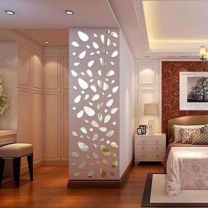 LianLe Spiegelfolie Wandaufkleber Wandsticker Selbstklebend Dekorfolie Modern Design (Silber)