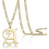 Beleco 14k Gold Plated Initial Pendant Necklace for Men – A-Z Letter Necklace with Figaro Chain, Old English Personalized Gold Alphabet Charm Jewelry