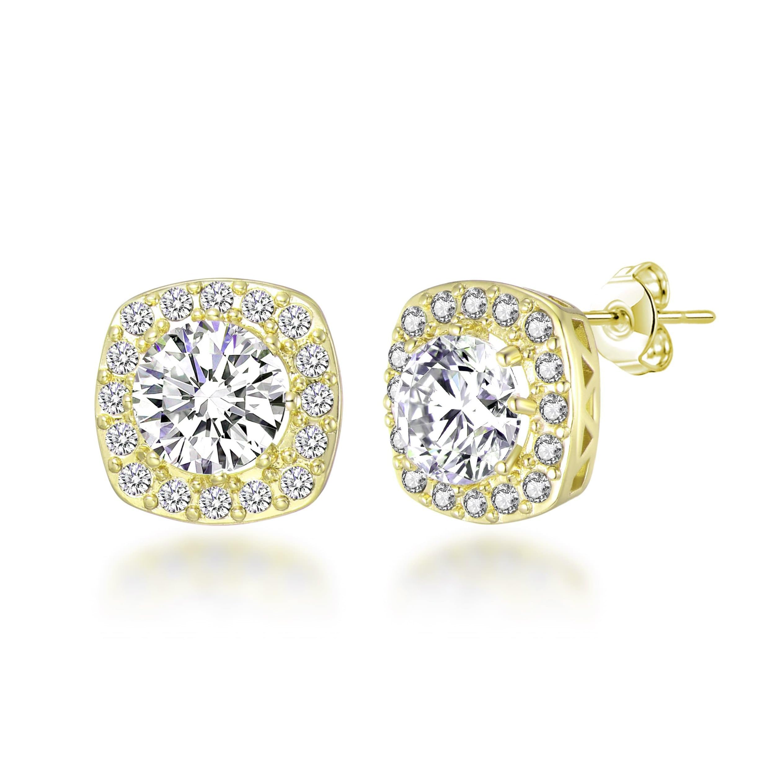 Philip Jones 18k Gold Plated Square Halo Earrings Created with Zircondia® Crystals