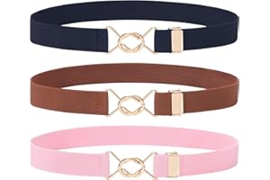 Kajeer Girls Belt Elastic for Kids,3 Pack Youth Belts Stretch Durable Adjustable Gold Round buckle Toddler Belts for Girls
