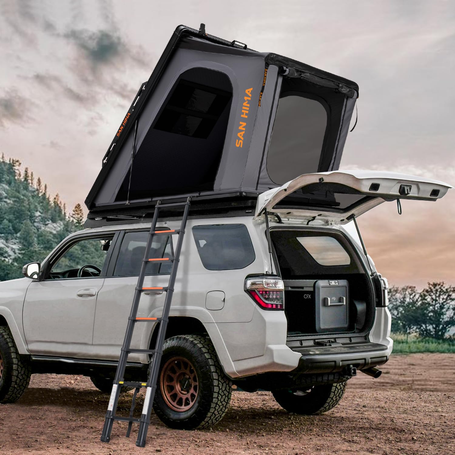 Photo 1 of *HOLE ON PLATE* Sanhima Rooftop Tent Hard Shell - Hotham Overland Aluminium Roof Top Tent w/Larger Space, LED Strip Light & Skyview Window, 2” Thick Mattress, for Car SUV Truck Camping, 2-3 People, Gray