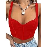 Women Y2k Corsets Square V Neck Double Lined Crop Tank Top Sexy Dance Tops