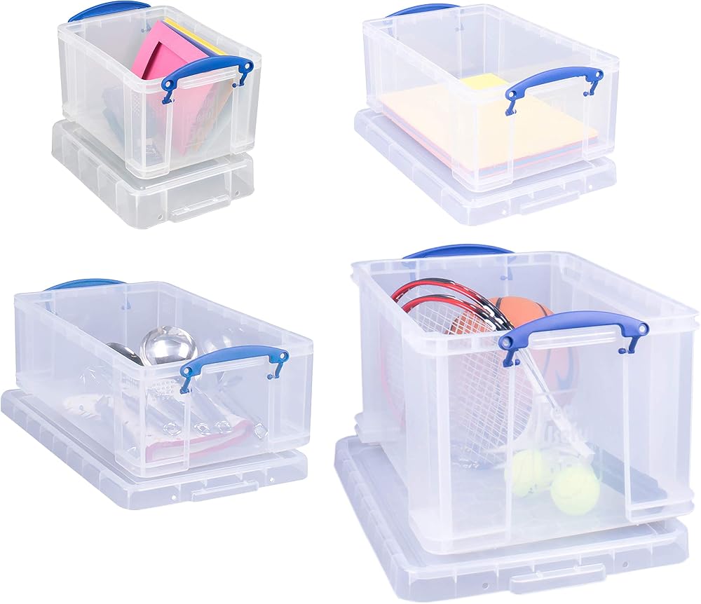 Really Useful Box Storage Pack 4: 48L 12L 9L 3L Clear PP