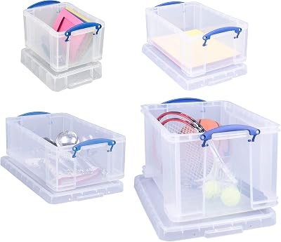 Really Useful Box Storage Pack 4: 48L 12L 9L 3L Clear PP