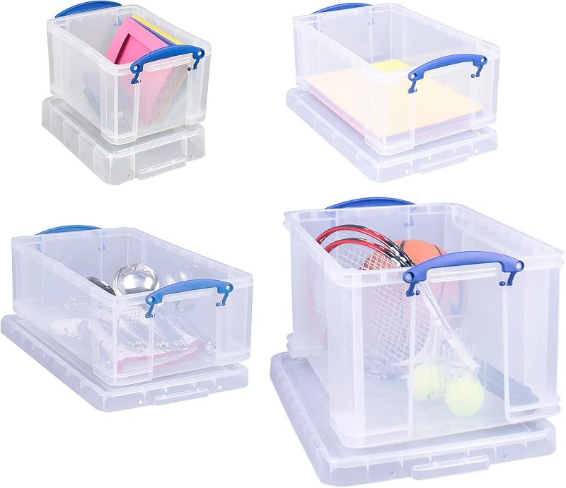 Really Useful Box Storage Pack 4: 48L 12L 9L 3L Clear PP