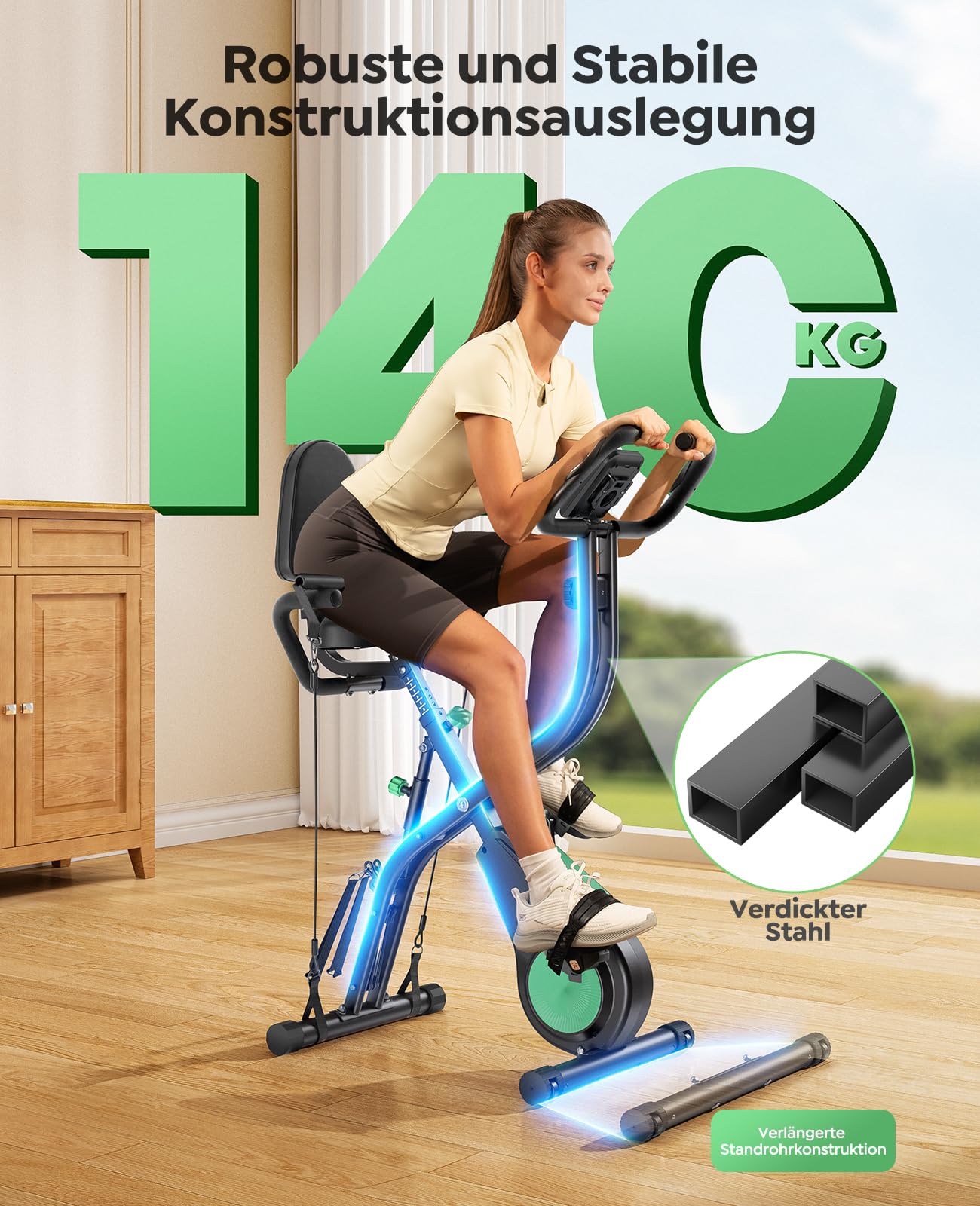 Neu Toputure Heimtrainer Fahrrad Klappbar mit App, 5-in-1 Ergometer mit Hand-Bein-Zugseilen, 16 Magnetwiderstand, Indoor Hometrainer bis 140 KG, Ultraleise 7