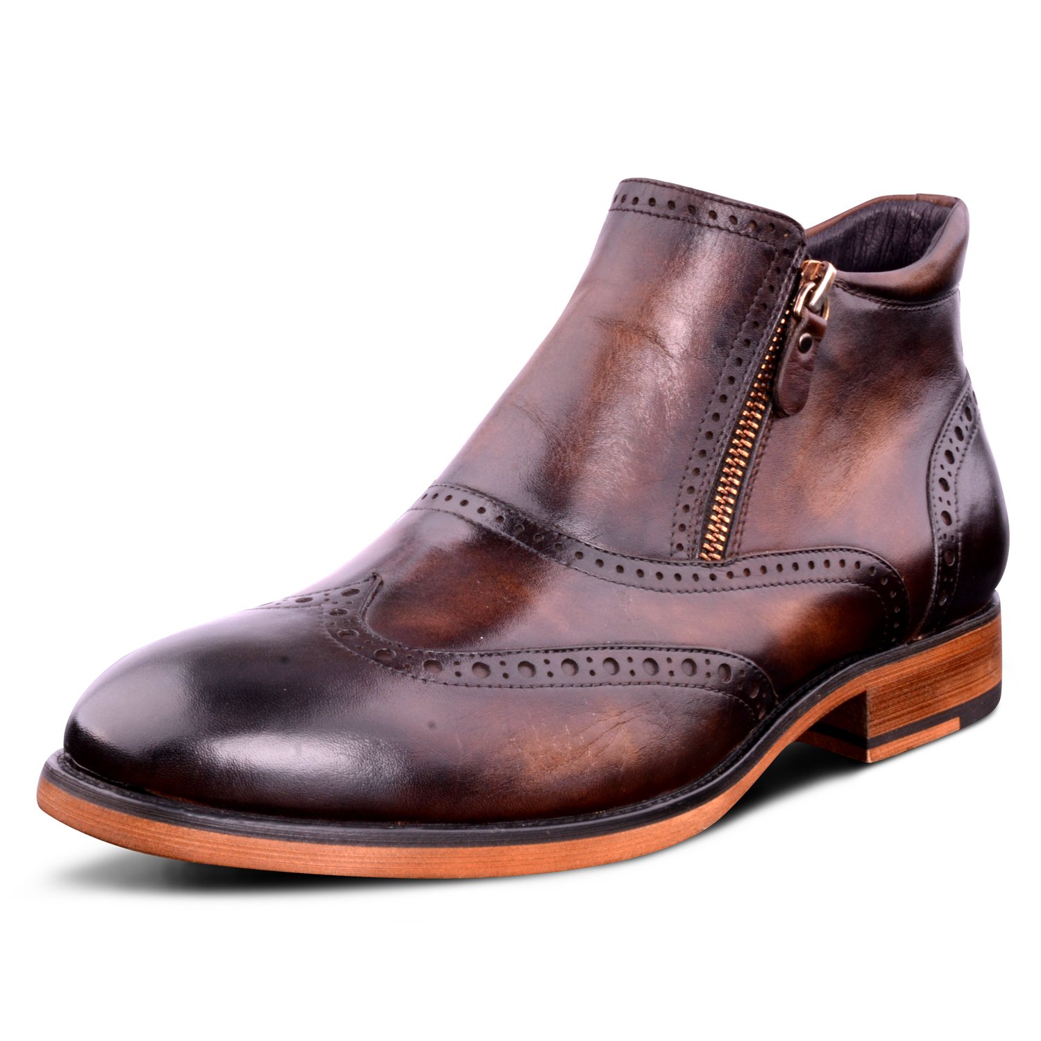 Santimon Men's Genuine Leather Cap Toe Quarter Brogue Ankle Chelsea