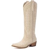 Rivalran Cowboy Boots for Women - Knee High Pointed Toe Chunky Heel Pull On Zipper Western Cowgirl Boots, Retro Country Vintage Fashion Tall Boots