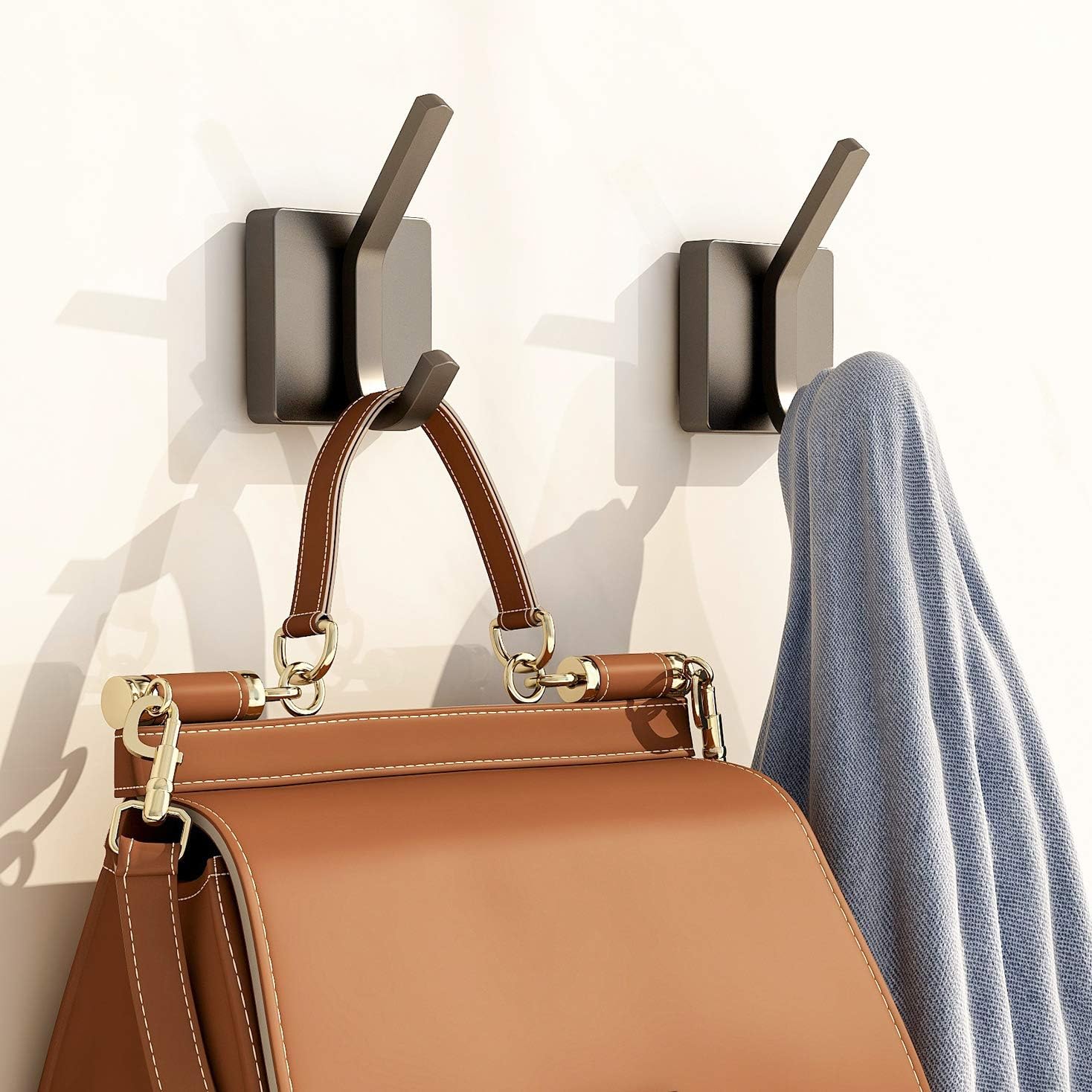 XIGOO Black Towel Hooks - 2 Pack Bath Towel Hooks Bathroom Coat Robe Hooks Heavy Duty Stainless Steel Hook Wall Mounted Hand Towel Hooks - - 
