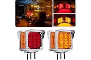 KONRALI 2Pcs Double Face Square LED Fender Pedestal Turn Signal Lights Amber/Red 39 LED w/Chrome Visor Square Truck Trailer Fender Stop Tail Turn Signal Lights w/Side Reflex Marker Driver and Passenger Side