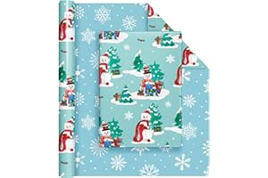 WERNNSAI Christmas Wrapping Paper - 1 Roll Snowman Wrapping Paper Blue Winter Gift Wrap for Christmas Kids Holiday Gift Wrap 