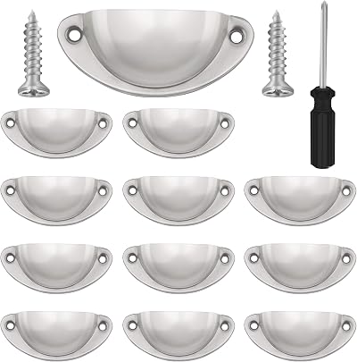 Vandicka 12 Pcs Silver Half Moon Shell Cup Pull Handles 65mm Center
