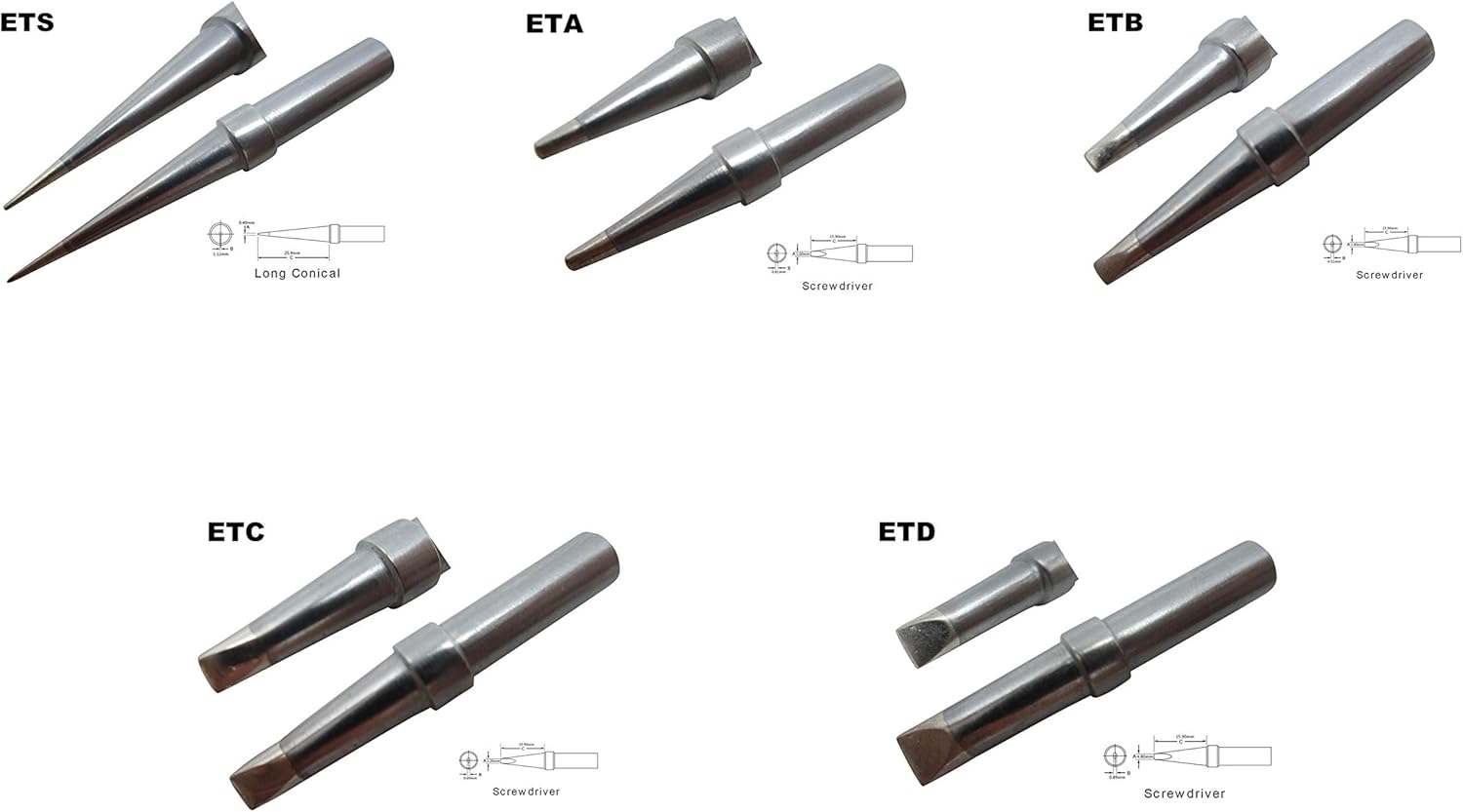 5 Pieces ET Series Soldering Tips ETS ETA ETB ETC ETD Replace for WE1010 WES51 WESD51 PES51 PES50 LR21 LR20 Solder Iron Handle Tip Welding Pencil Nozzle - Image 4