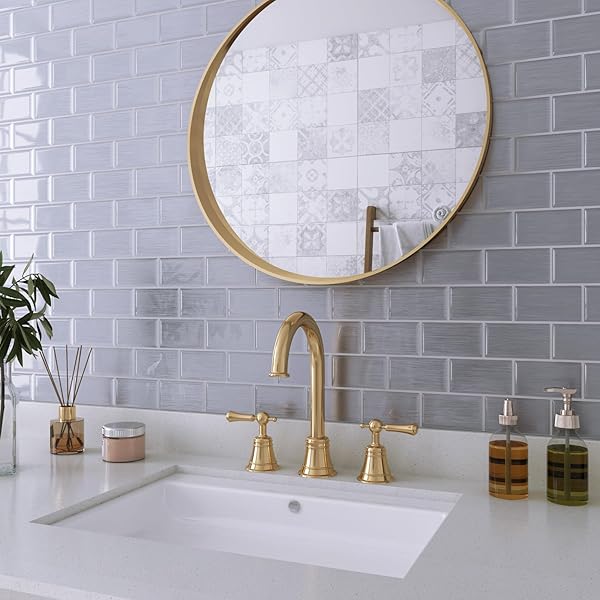 LACHEERY STICKY KITCHEN BACKSPLASH TILES PEEL AND STICK SILVER SUBWAY TILE BACKSPLASH FOR KITCHEN 36-SHEET 12″X12″ 3D SELF STICK ON BACK SPLASH TILES FOR BATHROOM LAUNDRY ROOM WALL STICKER WATERPROOF