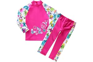 BAOHULU Girls Two Piece Swimsuit Long Sleeve Floral Bathing Suit UPF 50+ Summer Beach Swimwear