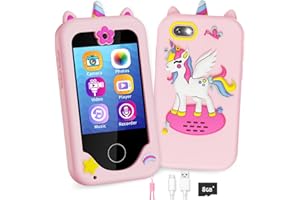 MOFGDNI Kids Phone Gifts for 3-8 Year Old Girls, Toy Phone with Dual Camera, MP3 Music Player, Games, ABCs for Kids Touchscreen Toddler Phone Learning Toy Birthday Unicorn Gifts for Girls Age 3 4 5 6 7 8