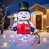Dawdix 7 FT Christmas Inflatable Snowman Outdoor Yard Decorations, Xmas Blow up Snow Man Built-in Colorful Rotating LED & LED Lights, Winter Outside Decorations for Garden Patio Lawn Party Xmas Gifts