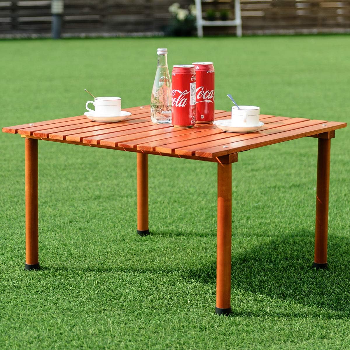 Costway Picnic Folding Table Wood Roll Up Outdoor Camping Beach Dining Use Low Portable Table with Carrying Bag: Kitchen & Dining