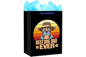 WhatSign Dog Dad Fathers Day Gift Bag - 11.5" Medium Best Dog Dad Gifts Bag with Tissue Paper and Handle Fathers Day Dog Dad Gifts Bag for Men from Dog