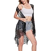 Anna-Kaci Boho Crochet Long Vest Top for Women Sleeveless Lace Cardigan Kimono Swimwear Cover Ups
