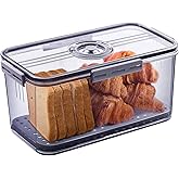Gifhomfix Bread Box Bread Boxes for Kitchen Counter Airtight, Time Recording Bread Storage Container with Lid, Bread Keeper for Homemade Bread, Toast, Bagel, Donut and Cookies, Grey