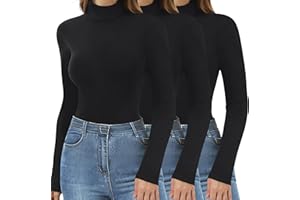 DDOBB 3 Pack Turtlenecks Long Sleeve Shirts for Women Black Base Layer Tops Winter Clothes
