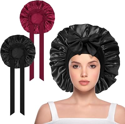 ACWOO Satin Bonnet Wrap 2 Pcs Silk Night Cap with Elastic Band Hair Care