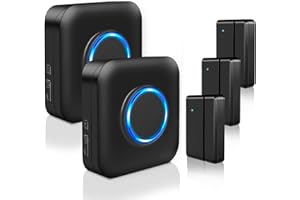 Door Chime Bistee Wireless Door Chimes When Door Open Entry Alarm 600FT Range with 58 Chimes 5 Volume Levels LED Indicator for Business/Home/Office/Stores (2 Plug-in Receiver & 3 Door Sensor)