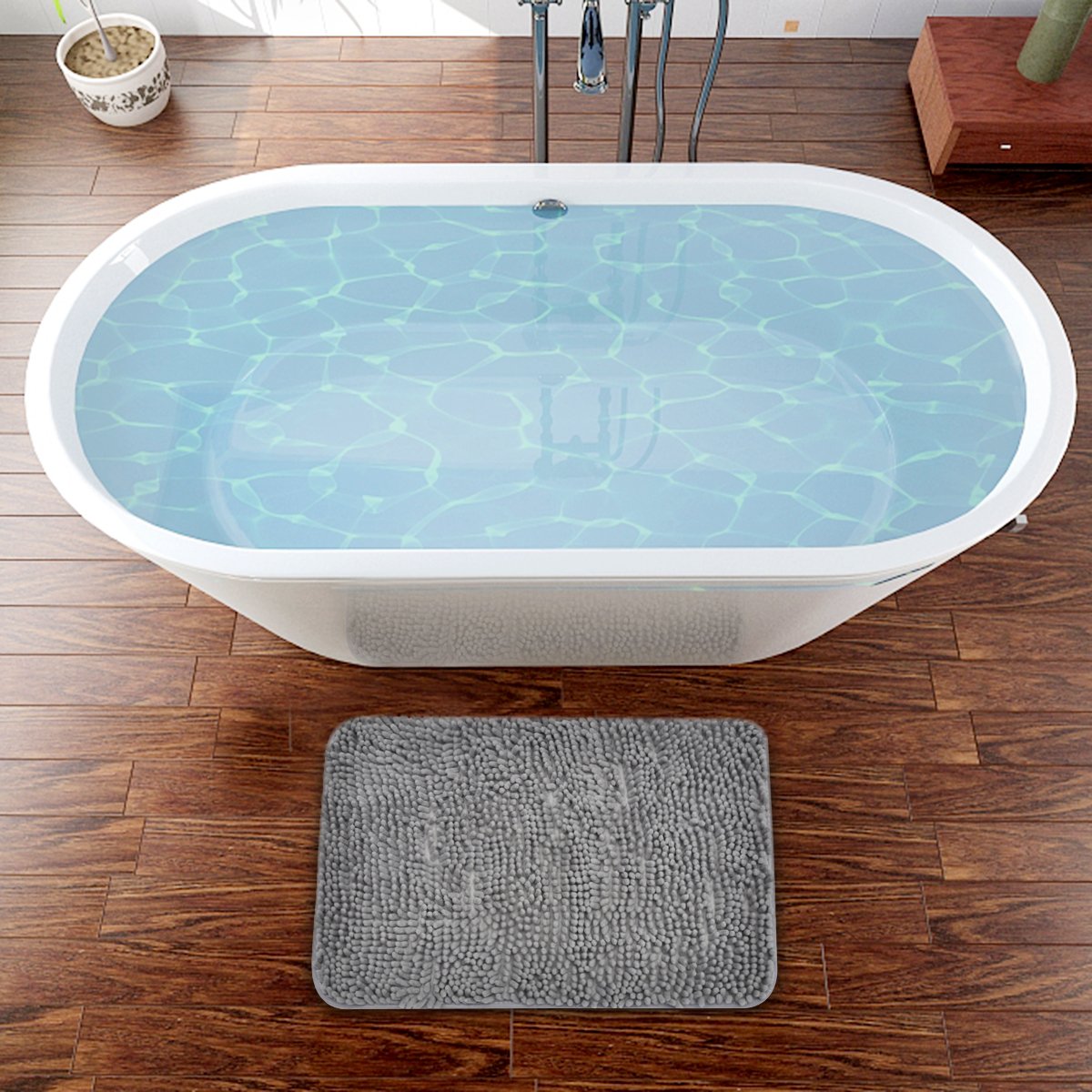 Ciaoed Alfombra de Ducha Gris Fibra de Poliéster Suave Shaggy Agua Absorbente Antideslizante Alfombra de La Casa de Baño