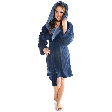 CelinaTex Bademantel mit Kapuze Damen Morgenmantel kuschelig weich und super flauschig, Coral Fleece Saunamantel lang, Kapuze