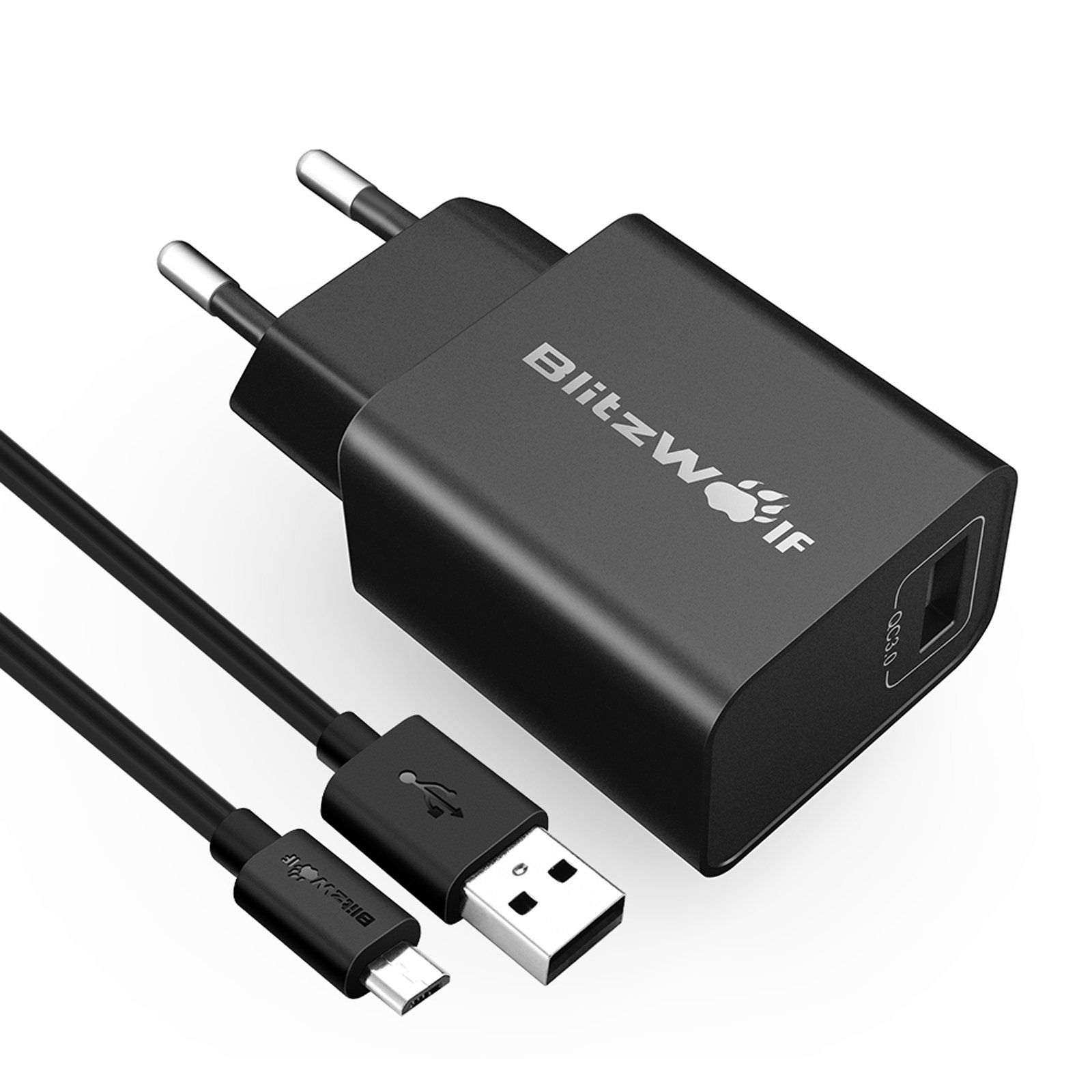 USB Ladegerät, BlitzWolf 18W USB Netzteil Wand Adapter mit 1m 2.4A Micro USB Kabel für iPhone 7 / 6 / 6 Plus, iPad Air 2 / Mini 3, Samsung Galaxy S6 / S6 Edge, Nexus, HTC M9, Motorola, LG, Qualcomm QC2.0, QC3.0, HUAWEI FCP, BC1.2 und usw(Sc