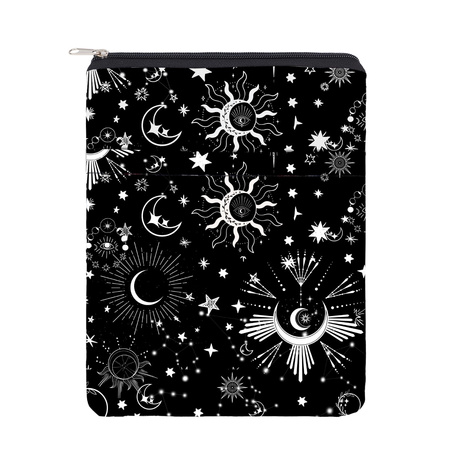 NICENEEDED Book Carrier with Moon Star Design, Lightweight Book Protector Waterproof Front Pocket Book Sleeve, Washable Book Case with Zipper for Notebooks Hardcover and Paperback