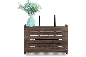 BEARUT Wooden Router Shelf Wall Mount WiFi Router Storage Box Modem Cable Router Cover Organized Power Strip Cable Management Hider Rack Need Assembly 14.9 * 9.8 * 5.4 in (L* H * W)