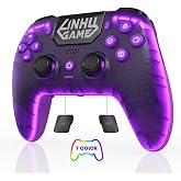 linhugame Wireless Controller Compatible with PS5/Slim/Pro/PC Purple | Transparent Textured Shell/RGB Light/Hall Joyticks and Trigger/Macro/Turbo/3.5mm Jack/Speaker and Mic/1500 mAh Battery