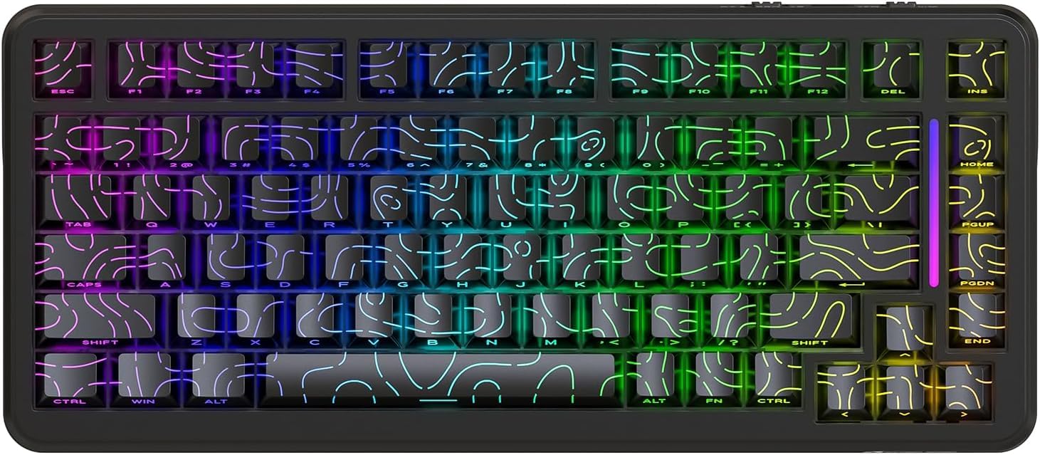 ATTACK SHARK X82 PRO HE Wireless Rapid Trigger RGB Mechanical Gaming Keyboard with Adjustable Actuation,2.4G/Wired/BT,8K Polling Rate,Hall Effect Magnetic Switch,5000mAh Battery for FPS(Black Contour)