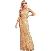 YHHOWEP One Shoulder Formal Sequin Dress for Women Sparkly Bodycon Evening Gowns Maxi Mermaid Ball Long Dresses