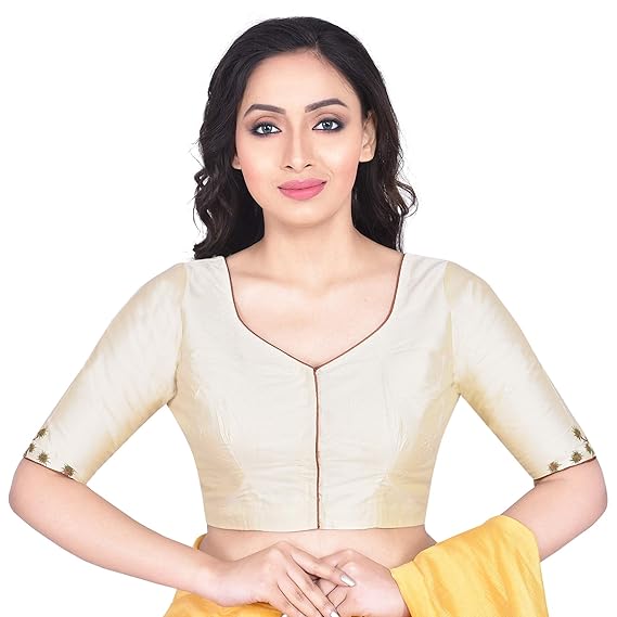 Women's Cotton Tussar Embroidered Blouse (D-1005407-Off White)