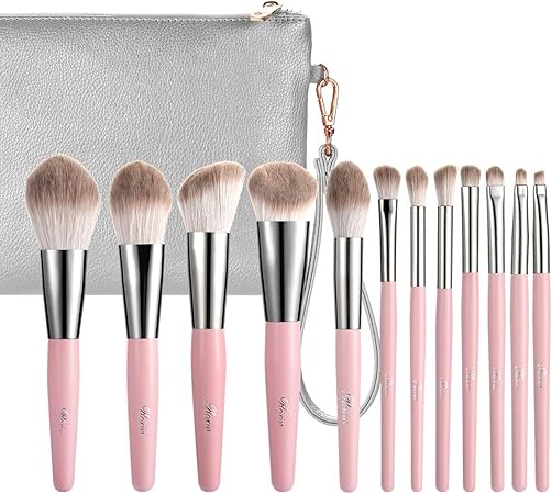 Amazon メイクブラシ12本セット 化粧ポーチ付き ピンクメイクブラシ 銀色ポーチ Rorin メイクアップブラシ 通販