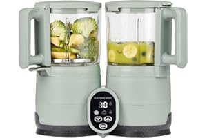 Babymoov Duo Meal Glass Baby Food Maker, Celadon Green – 4-in-1 Steamer, Blender, Defroster, and Heater with Programmable Timer, Large Capacity, Glass Bowls, Dishwasher Safe