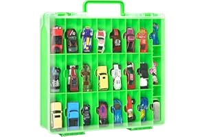 ALCYON Double Sided Toy Storage Organizer Case for Hot Wheels Car, for Matchbox Cars, for Mini Toys, for Small Dolls. Carrying Box Container Carrier with 48 Compartments - Green(Box Only)
