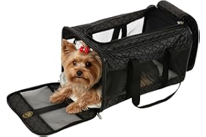 Sherpa Pet Carrier Airline Approved with Spring Wire Frame - Cat & Dog Carrier for In-Cabin Travel, Mesh Ventilation, Locking Zippers - Black Lattice, Large