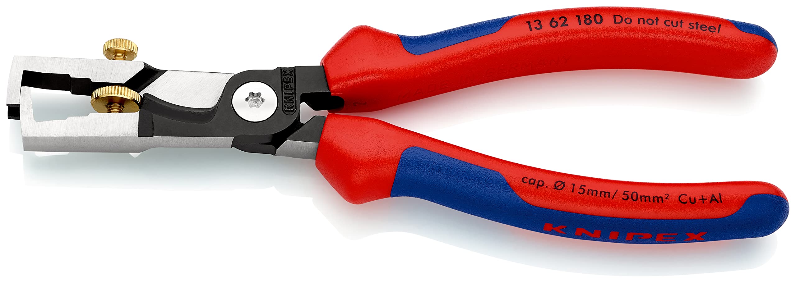 KNIPEX Strix Insulation Strippers with Cable Shears Self-Service Card with Multi-Component Handles 180 mm, 13 62 180 SB