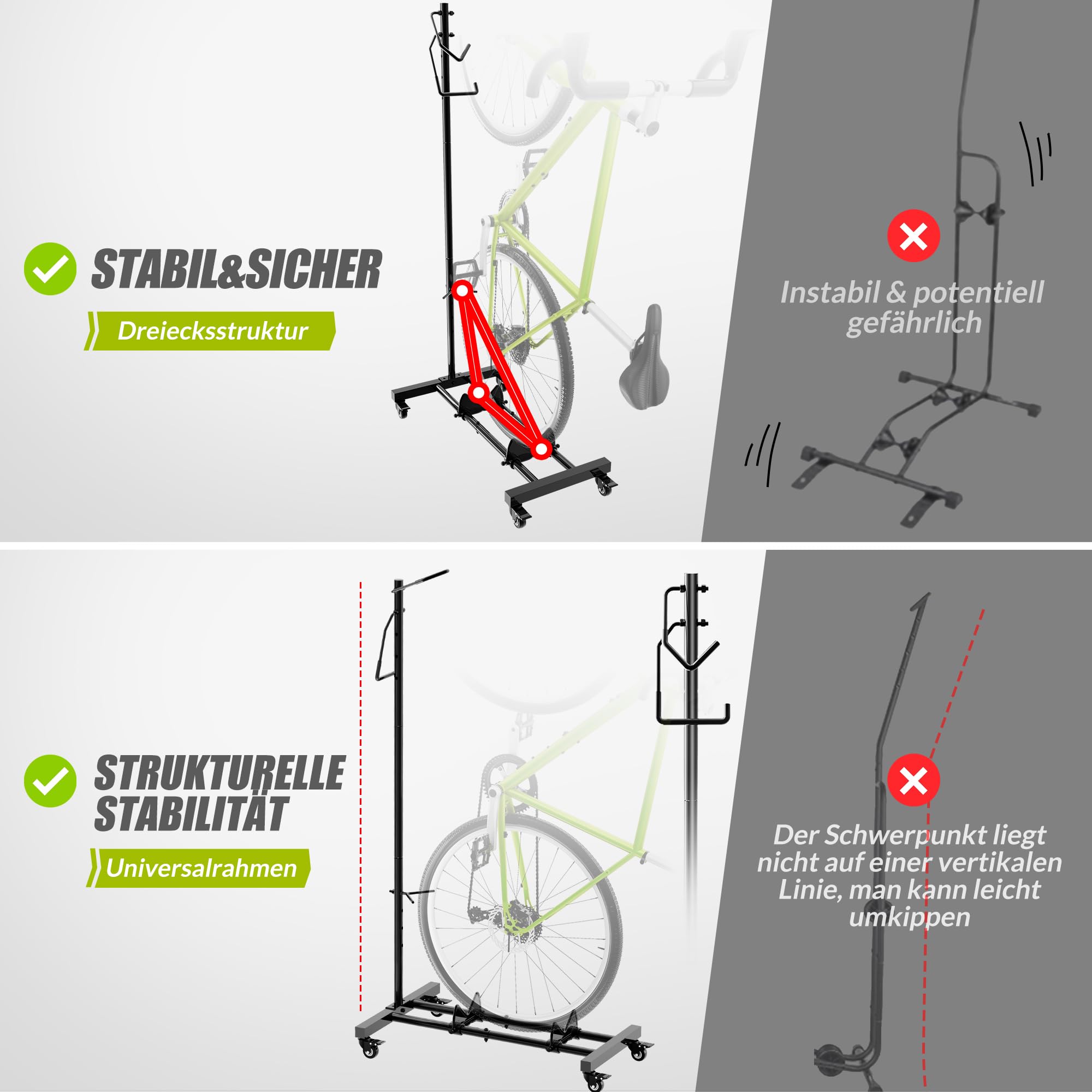 Sttoraboks Fahrradständer, vertikaler und horizontaler höhenverstellbarer Fahrradständer für Fahrräder, Fahrradbodenständer für MTB-Rennräder zur Aufbewahrung von Fahrrädern - für Fahrräder bis zu 29" 5