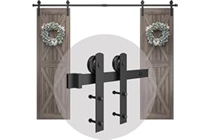Titeck Double Barn Door Hardware Kit- 8 FT Sliding Door Hardware- Easy to Install- Slide Smoothly Quietly- 8FT Heavy Duty Track Kit for Double 24'' Wide Panel