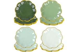 AimFun Sage Green Party Plates Gradient Green Dessert Paper Plates 7inch Gold Foil Scalloped Edge Disposable Cake Plates for Birthday Bridal Baby Shower Wedding Party Supplies (48, Sage Green)