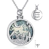 TIGER RIDER Mounitain Urn Necklace for shes 925 Sterling Silver Cremation Jewelry Urn Pendants for Women Moss agate/Abalone/Turiquoise Cremation Necklace Memorial Gifts