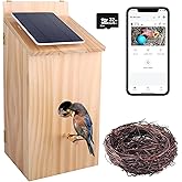 Smart Bird House with Camera, 1080P HD Wireless Birdhouse for Outside with Nest Auto Capture Photo & Video, Solar Powered 2.4G WiFi & App Notify 32G SD Card Waterproof Wooden Birdhouse