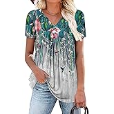 BETTE BOUTIK Womens Short Sleeve Tunics V Neck Button Down Shirts Blouse Tops Pullover S-3XL