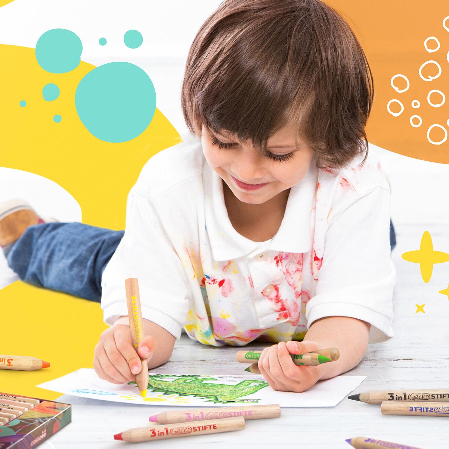 3 In 1 Chubby Color Pencils for Kids - Fat Colored Pencils 12 Colors Set inc. Brush and Sharpener - Non-Toxic and Vegan for Ages 3 And Up