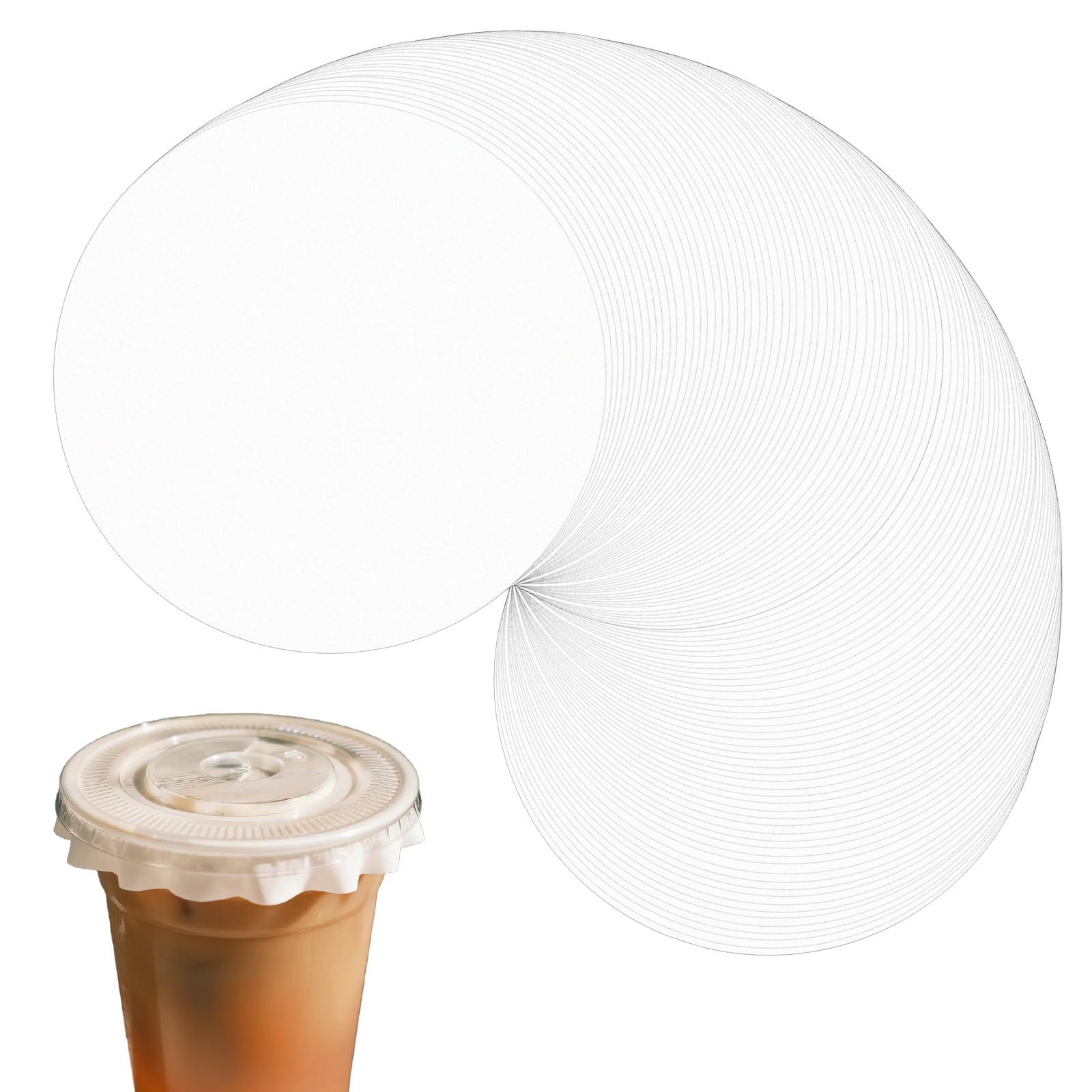 Photo 1 of 100-Pack 4.5 Inch Leak-Proof Cup Lid Liners – White Round Sealing Pads Lid Covers for Plastic Drink Cups, Milk Tea, Coffee, Bubble Tea Water Bottles – Spill-Proof Film Pads for Beverage Containers